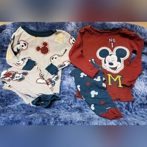 Disney Mickey Mouse Red & Heather Gray Kids Pajama Set
